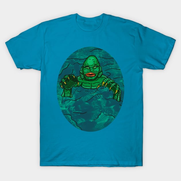 The Creature Oval- Color T-Shirt by tesiamarieart